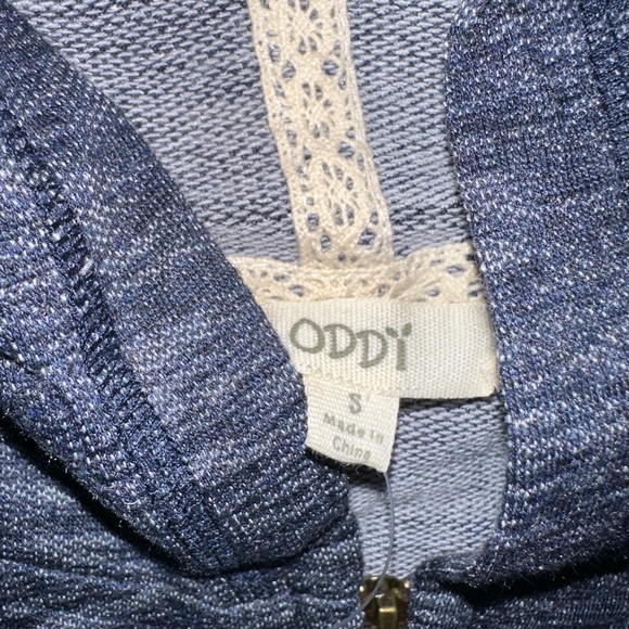 NWT ODDY Women's Blue Full Frontal Zip Stripped Boho Hoodie Sweater Size S - Picture 11 of 12